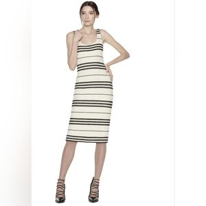 Alice + Olivia ELAINA Striped Sleeveless Sweater Dress Midi Black/Cream, Size M